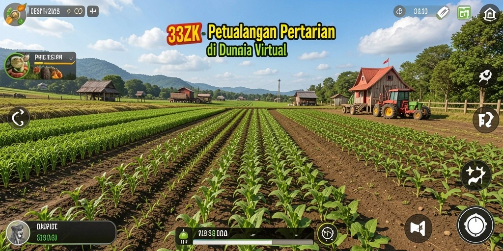 Tampilan gameplay <strong>33ZK</strong> dengan beragam tanaman dan petani yang aktif.