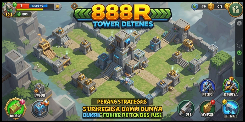 Tampilan menarik dari gameplay Tower Defense 888R.
