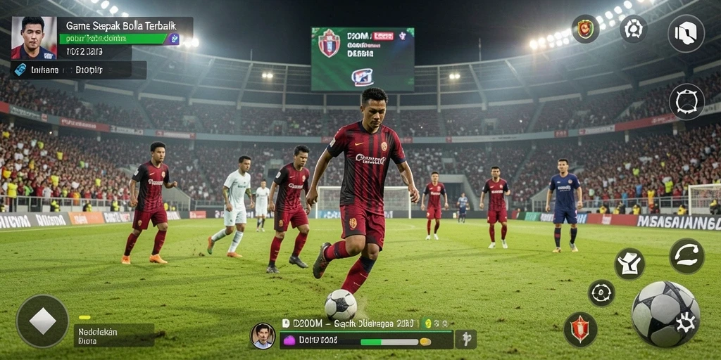 Screenshot D200M menampilkan aksi mendebarkan dalam pertandingan sepak bola.