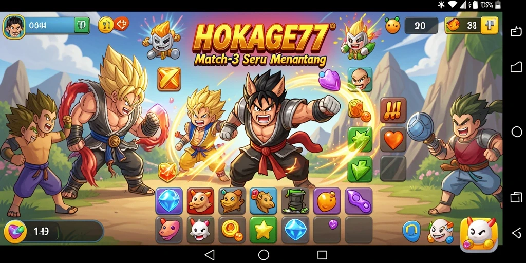 Screenshot gameplay HOKAGE77 menampilkan tantangan Match-3 yang seru.