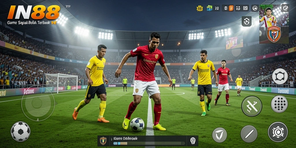 Tampilan gameplay yang mendebarkan di IN88 dengan aksi sepak bola seru.