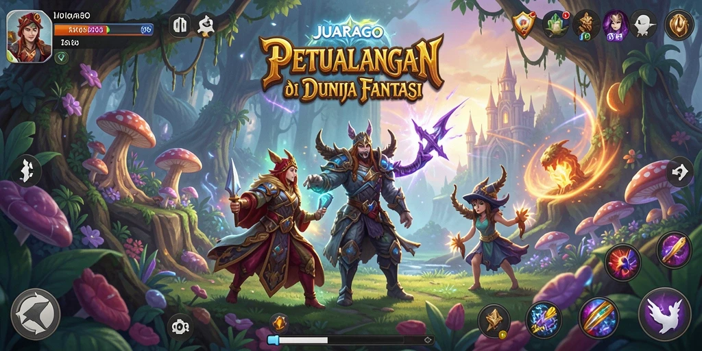 Screenshot gameplay JUARAGO menunjukkan petualangan menakjubkan di dunia fantasi.