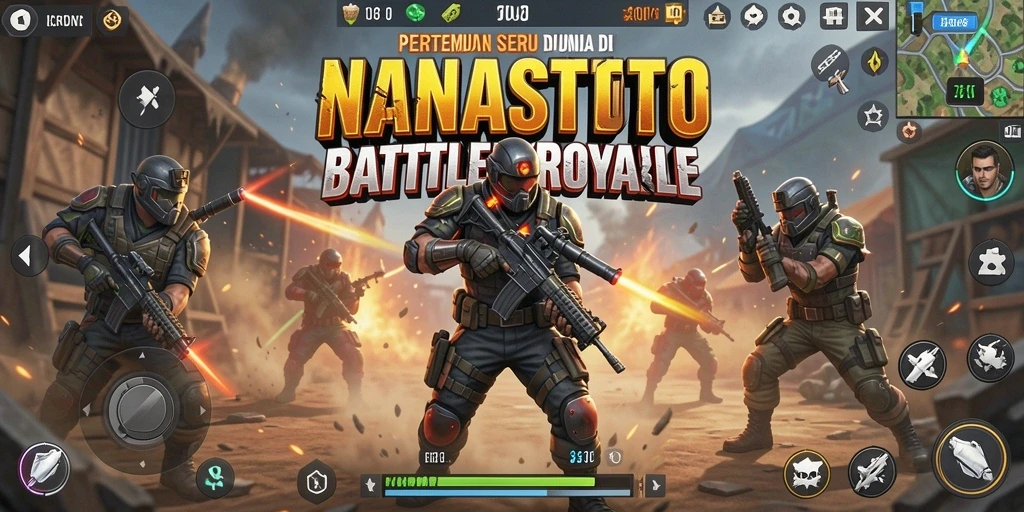Screenshot NANASTOTO menampilkan pertempuran intens dalam arena Battle Royale.