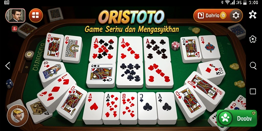Tampilan gameplay mendebarkan di ORISTOTO dengan domino yang berwarna-warni.