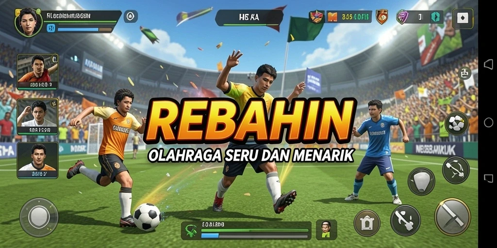 Screenshot gameplay REBAHIN memperlihatkan aksi olahraga yang seru dan dinamis.
